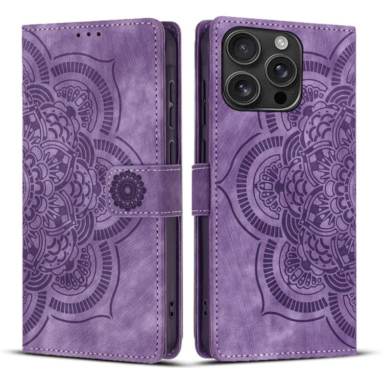 Mandala Embossed Retro Frosted Leather Phone Case, For iPhone 16e, For iPhone 16 Pro Max, For iPhone 16 Pro, For iPhone 16 Plus
