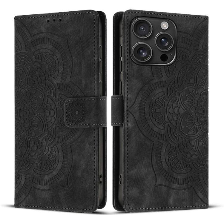 Mandala Embossed Retro Frosted Leather Phone Case, For iPhone 16e, For iPhone 16 Pro Max, For iPhone 16 Pro, For iPhone 16 Plus