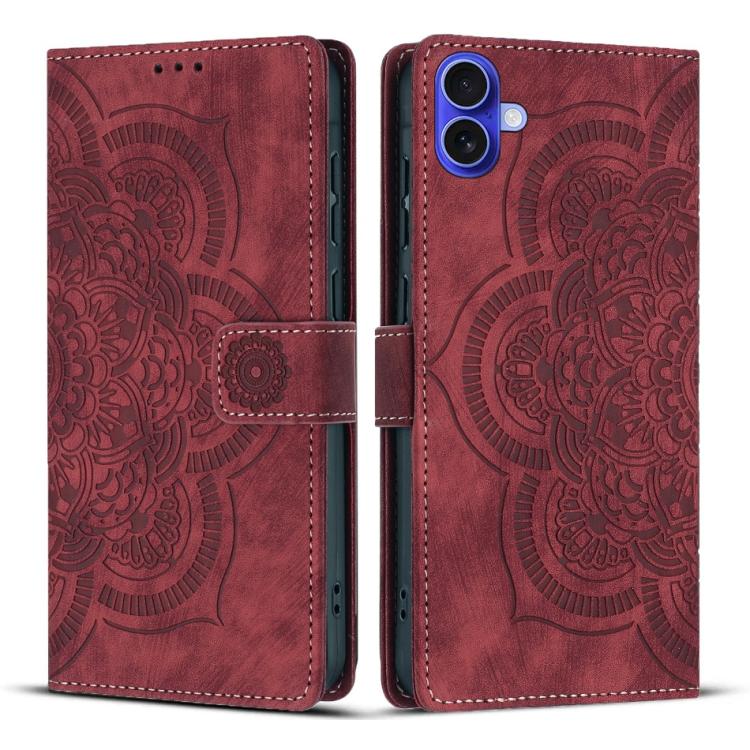 Mandala Embossed Retro Frosted Leather Phone Case, For iPhone 16e, For iPhone 16 Pro Max, For iPhone 16 Pro, For iPhone 16 Plus