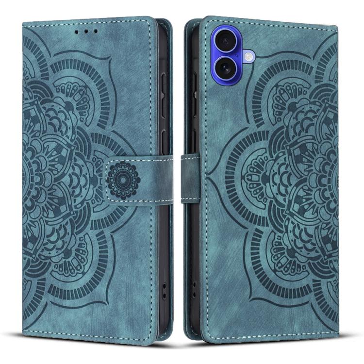 Mandala Embossed Retro Frosted Leather Phone Case, For iPhone 16e, For iPhone 16 Pro Max, For iPhone 16 Pro, For iPhone 16 Plus