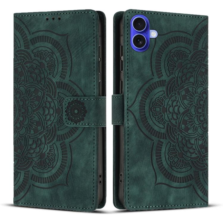 Mandala Embossed Retro Frosted Leather Phone Case, For iPhone 16e, For iPhone 16 Pro Max, For iPhone 16 Pro, For iPhone 16 Plus