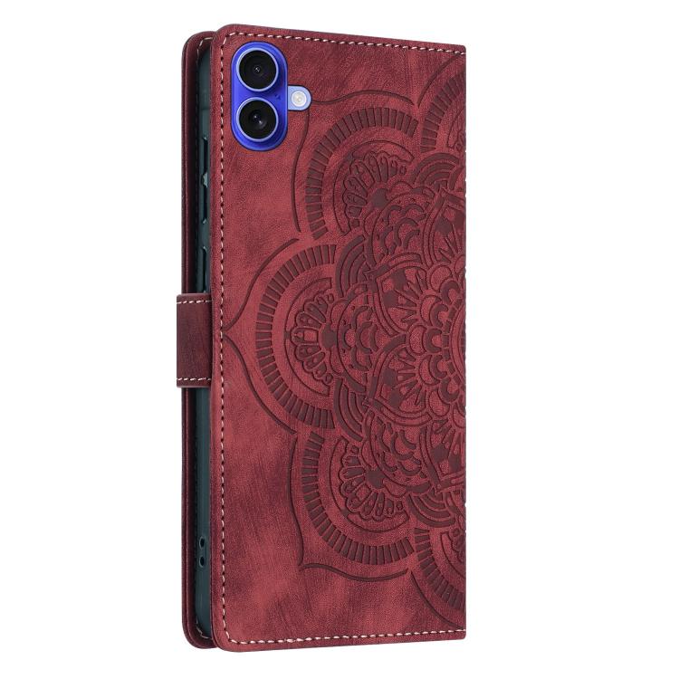 Mandala Embossed Retro Frosted Leather Phone Case, For iPhone 16, For iPhone 15 Pro Max, For iPhone 15 Pro, For iPhone 15 Plus