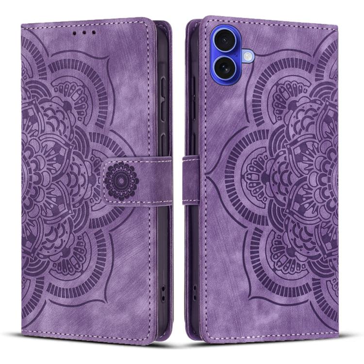 Mandala Embossed Retro Frosted Leather Phone Case, For iPhone 16, For iPhone 15 Pro Max, For iPhone 15 Pro, For iPhone 15 Plus
