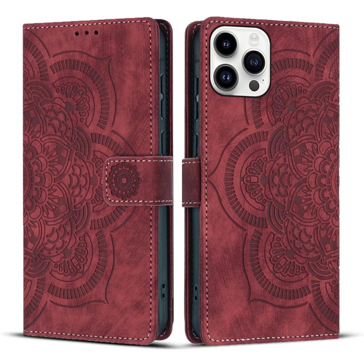 Mandala Embossed Retro Frosted Leather Phone Case, For iPhone 16, For iPhone 15 Pro Max, For iPhone 15 Pro, For iPhone 15 Plus