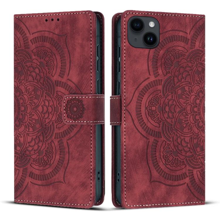 Mandala Embossed Retro Frosted Leather Phone Case, For iPhone 16, For iPhone 15 Pro Max, For iPhone 15 Pro, For iPhone 15 Plus