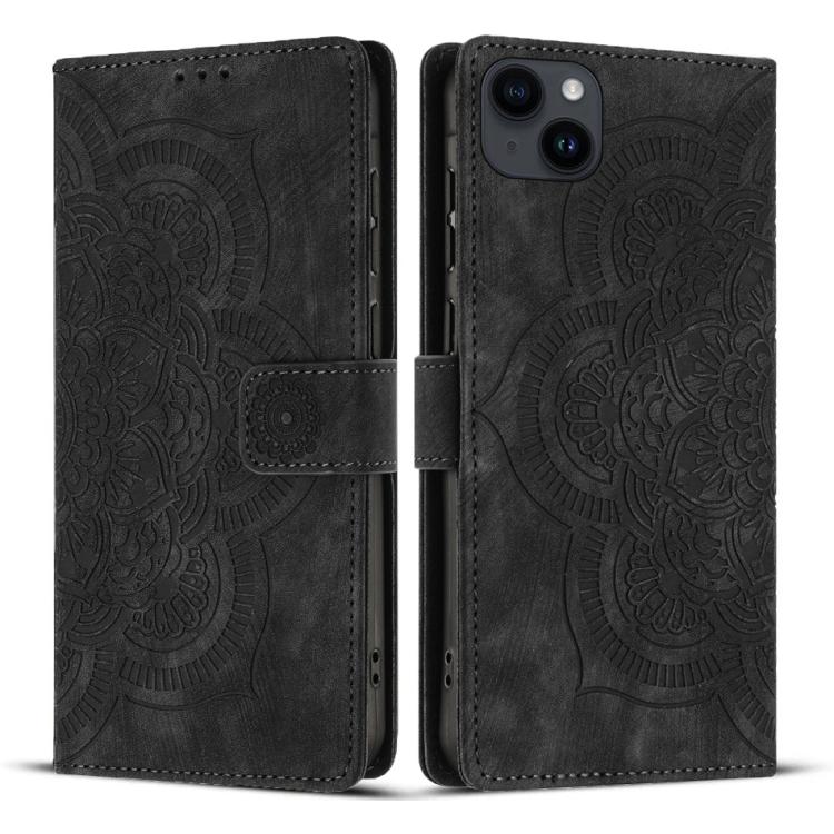Mandala Embossed Retro Frosted Leather Phone Case, For iPhone 16, For iPhone 15 Pro Max, For iPhone 15 Pro, For iPhone 15 Plus