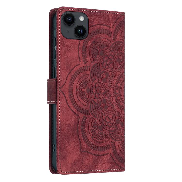 Mandala Embossed Retro Frosted Leather Phone Case, For iPhone 15, For iPhone 14 Plus, For iPhone 14 / 13, For iPhone 14 Pro