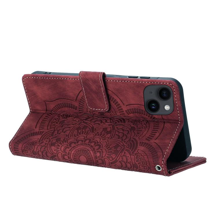Mandala Embossed Retro Frosted Leather Phone Case, For iPhone 15, For iPhone 14 Plus, For iPhone 14 / 13, For iPhone 14 Pro