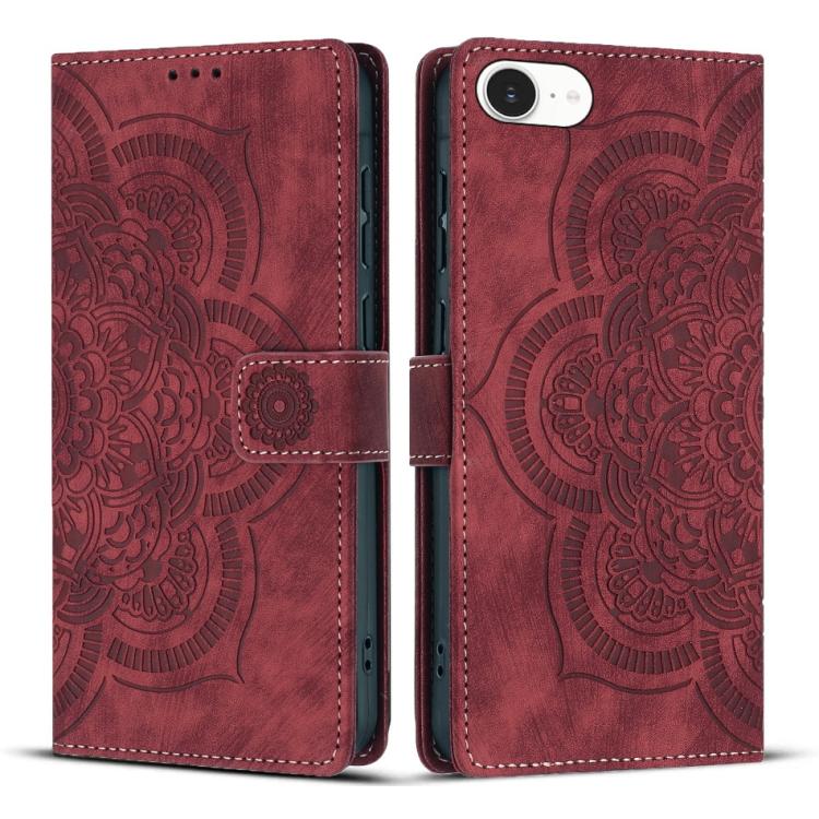 Mandala Embossed Retro Frosted Leather Phone Case, For iPhone 16e, For iPhone 16 Pro Max, For iPhone 16 Pro, For iPhone 16 Plus