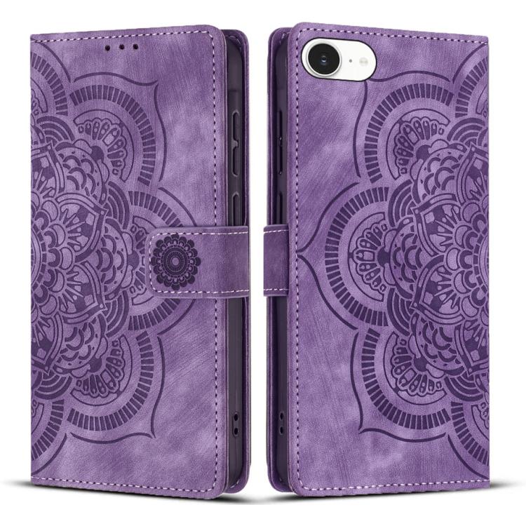 Mandala Embossed Retro Frosted Leather Phone Case, For iPhone 16e, For iPhone 16 Pro Max, For iPhone 16 Pro, For iPhone 16 Plus