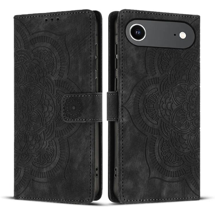 Mandala Embossed Retro Frosted Leather Phone Case, For iPhone 16e, For iPhone 16 Pro Max, For iPhone 16 Pro, For iPhone 16 Plus