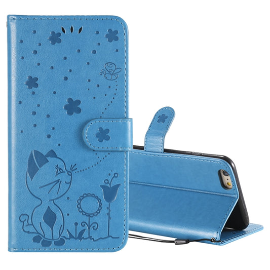 Cat Bee embossed leather flip case with card slots for iPhone 6 Plus, 7, 8, SE