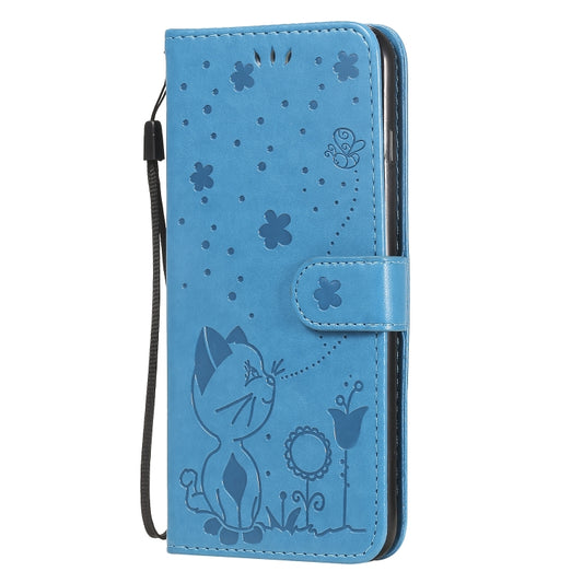 Shockproof horizontal wallet case featuring cute cat and bee embossing pattern
