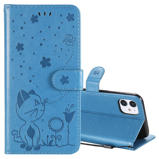 Cat Bee embossed leather iPhone 11 case with card slots and wallet holder