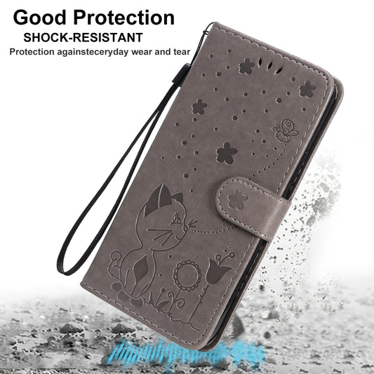 Back cover displaying intricate bee and cat embossing on premium leather material