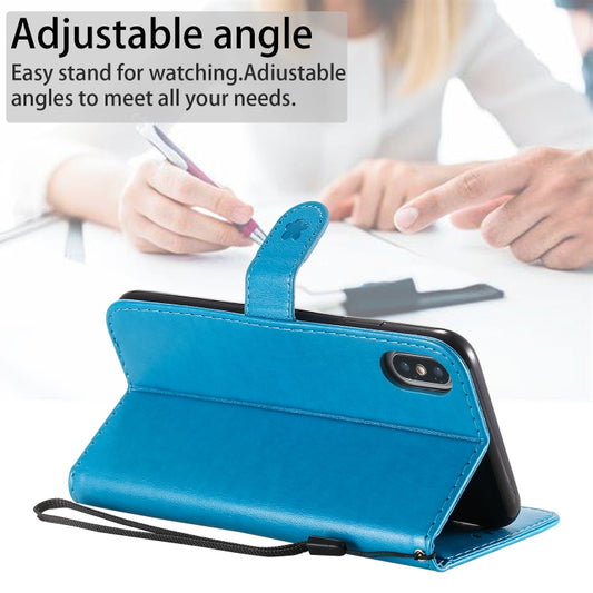 Protective flip case for iPhone XS Max displaying holder and stand function