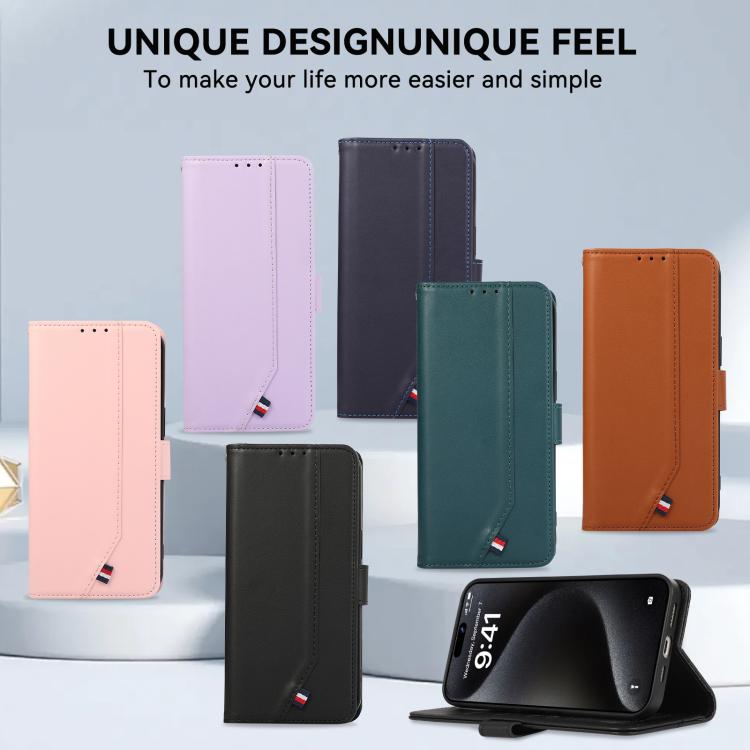 ABEEL Delicate Texture Splicing RFID Leather Phone Case, For iPhone 15 Pro Max, For iPhone 15 Pro, For iPhone 15 Plus, For iPhone 15