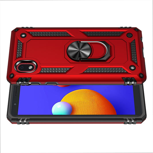 Dual-layer protective case featuring adjustable rotating stand for Samsung Galaxy A01 Core