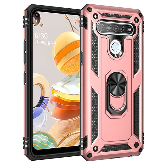 LG K61 shockproof TPU PC protective case with 360 rotating holder