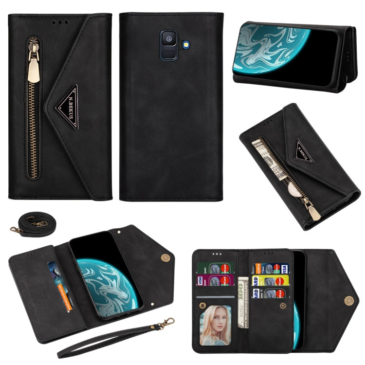 Skin Feel Zipper Horizontal Flip Leather Case with Holder & Card Slots & Photo Frame & Lanyard & Long Rope, For Samsung Galaxy A6 (2018), For Samsung Galaxy A7 (2018) / A750, For Samsung Galaxy J4 (2018), For Samsung Galaxy J7 (2018)