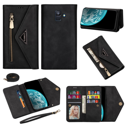 Samsung Galaxy A6 A7 J4 leather flip case with card slots and lanyard holder