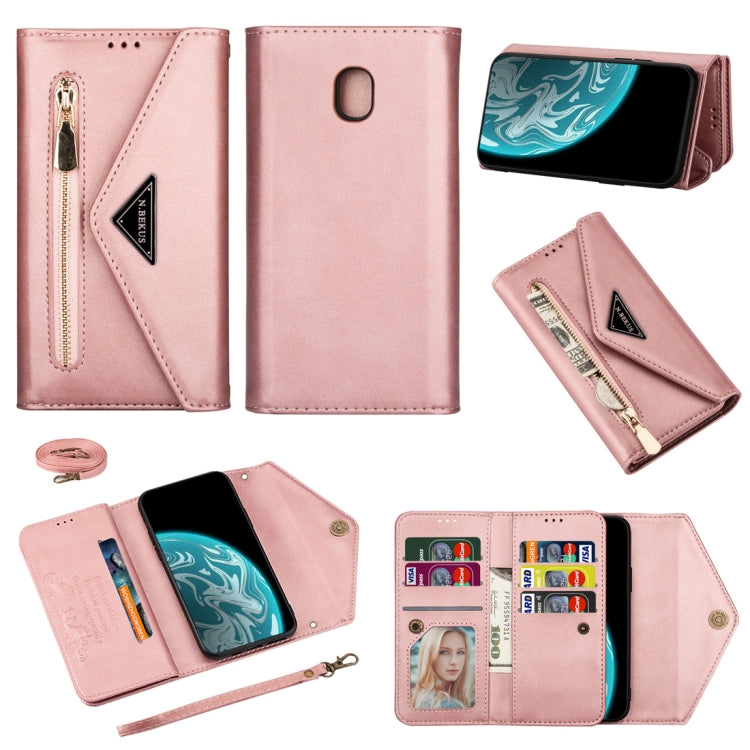 Skin Feel Zipper Horizontal Flip Leather Case with Holder & Card Slots & Photo Frame & Lanyard & Long Rope, For Samsung Galaxy A6 (2018), For Samsung Galaxy A7 (2018) / A750, For Samsung Galaxy J4 (2018), For Samsung Galaxy J7 (2018)