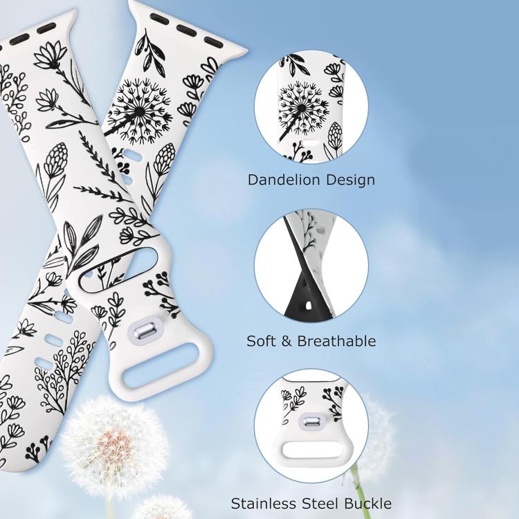 Two Color Dandelion Engraved Silicone Watch Band, For Apple Watch 46mm / 49mm / 45mm / 44mm, For Apple Watch 42mm / 41mm / 40mm / 38mm