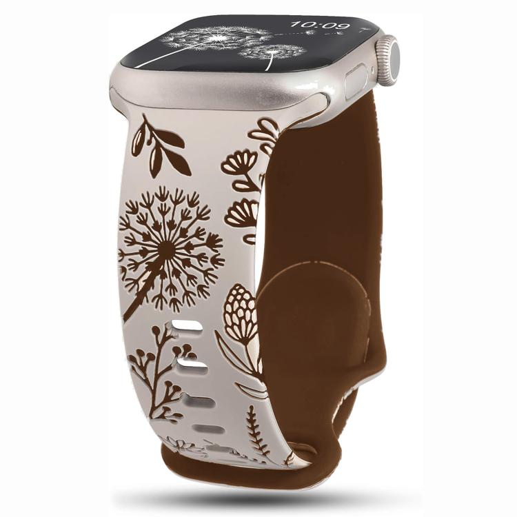 Two Color Dandelion Engraved Silicone Watch Band, For Apple Watch 46mm / 49mm / 45mm / 44mm, For Apple Watch 42mm / 41mm / 40mm / 38mm