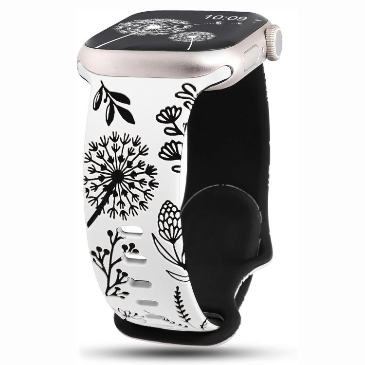 Two Color Dandelion Engraved Silicone Watch Band, For Apple Watch 46mm / 49mm / 45mm / 44mm, For Apple Watch 42mm / 41mm / 40mm / 38mm