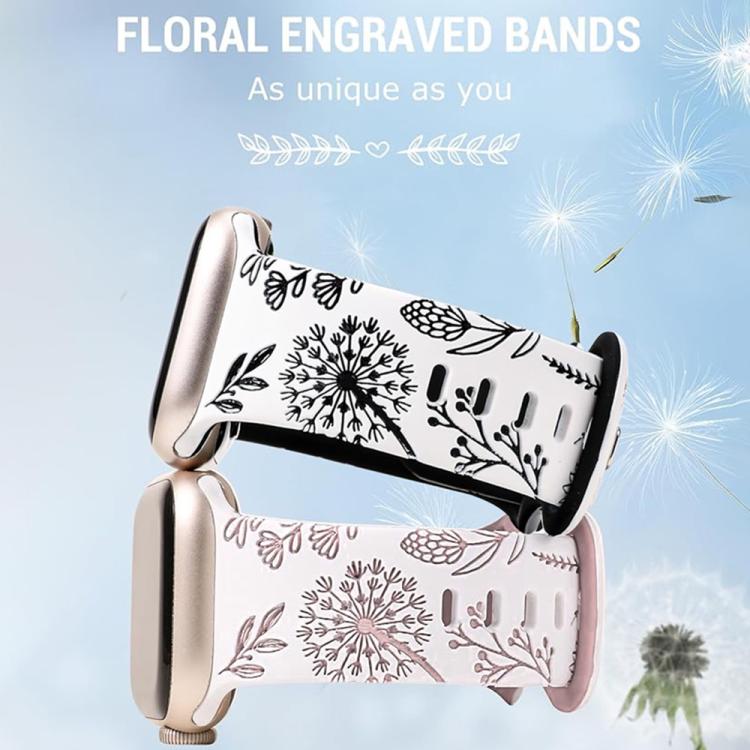 Two Color Dandelion Engraved Silicone Watch Band, For Apple Watch 46mm / 49mm / 45mm / 44mm, For Apple Watch 42mm / 41mm / 40mm / 38mm