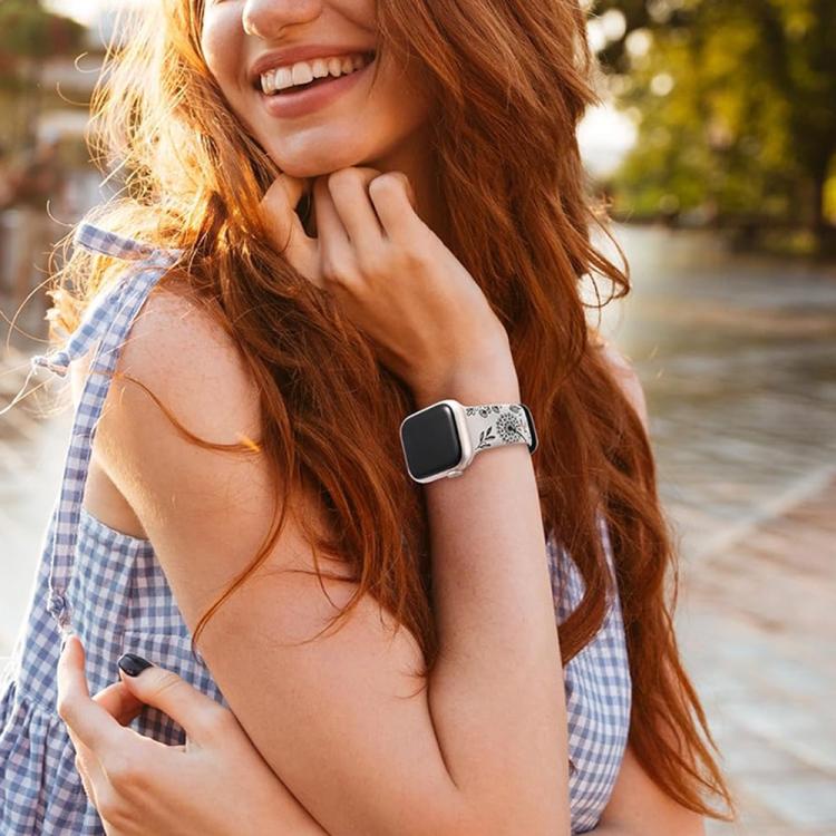 Two Color Dandelion Engraved Silicone Watch Band, For Apple Watch 46mm / 49mm / 45mm / 44mm, For Apple Watch 42mm / 41mm / 40mm / 38mm