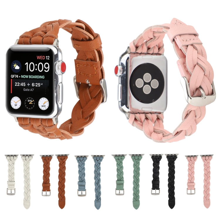 Leather Woven Single Loop Watch Wrist Strap, For Apple Watch Ultra 49mm / Series 8&7 45mm / SE 2&6&SE&5&4 44mm / 3&2&1 42mm, For Apple Watch Series 8&7 41mm / SE 2&6&SE&5&4 40mm / 3&2&1 38mm