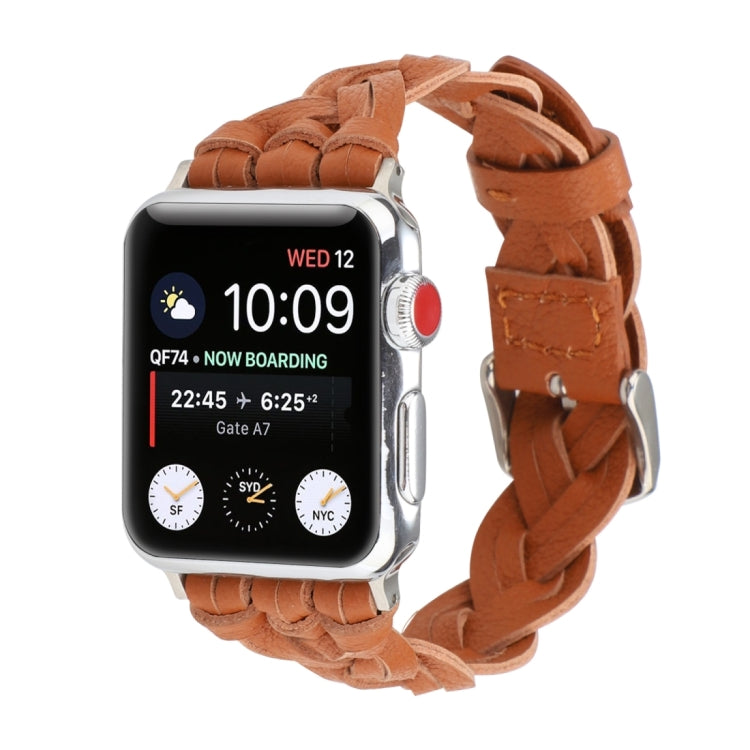 Leather Woven Single Loop Watch Wrist Strap, For Apple Watch Ultra 49mm / Series 8&7 45mm / SE 2&6&SE&5&4 44mm / 3&2&1 42mm, For Apple Watch Series 8&7 41mm / SE 2&6&SE&5&4 40mm / 3&2&1 38mm