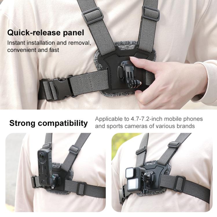 Quick Release Body Mount Belt Chest Strap with Mount & Screw, 3 in 1, 4 in 1, 10 in 1 360 Phone Clamp