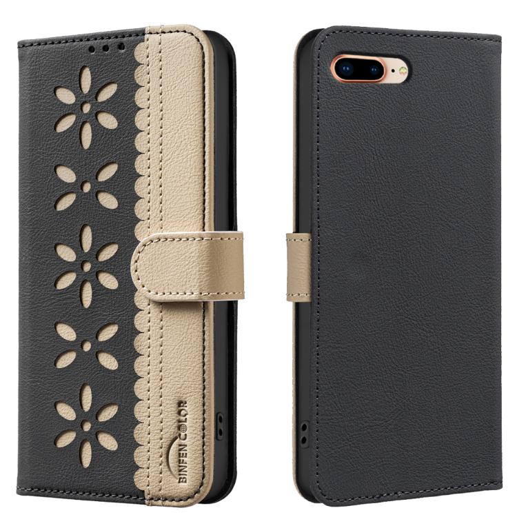 Splicing Color Hollow Flower Pattern RFID Leather Phone Case, For iPhone XS Max, For iPhone 6 Plus / 7 Plus / 8 Plus, For iPhone 6 / 7 / 8