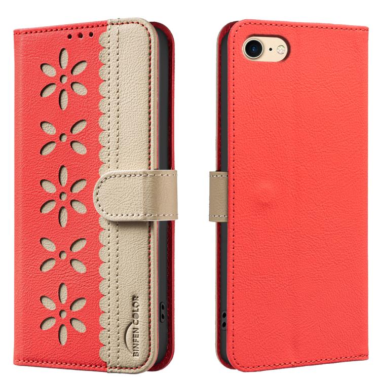 Splicing Color Hollow Flower Pattern RFID Leather Phone Case, For iPhone XS Max, For iPhone 6 Plus / 7 Plus / 8 Plus, For iPhone 6 / 7 / 8