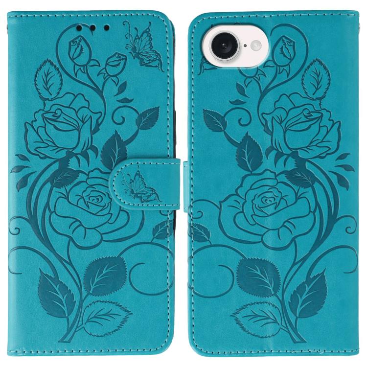 Rose Butterfly Embossed Leather Phone Case, For iPhone 16e