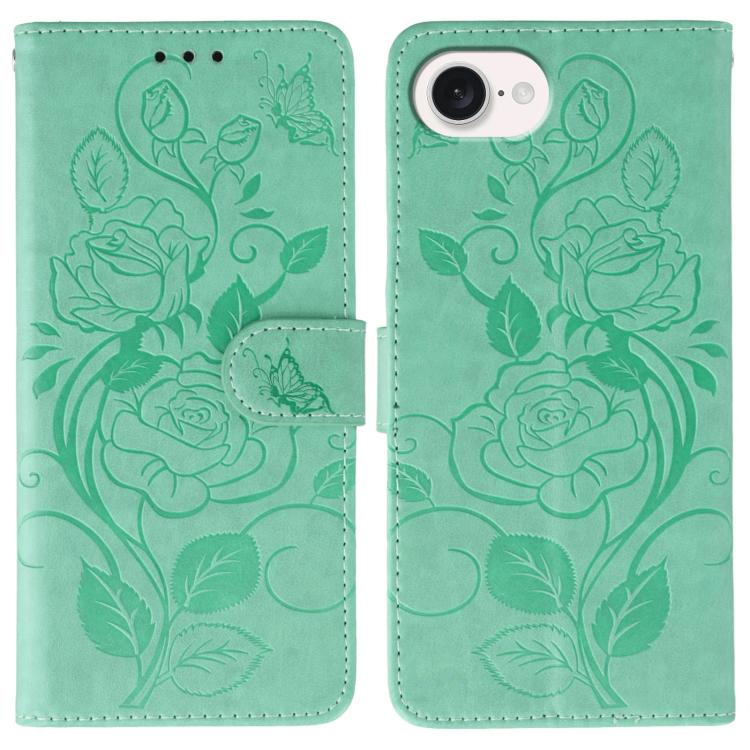 Rose Butterfly Embossed Leather Phone Case, For iPhone 16e