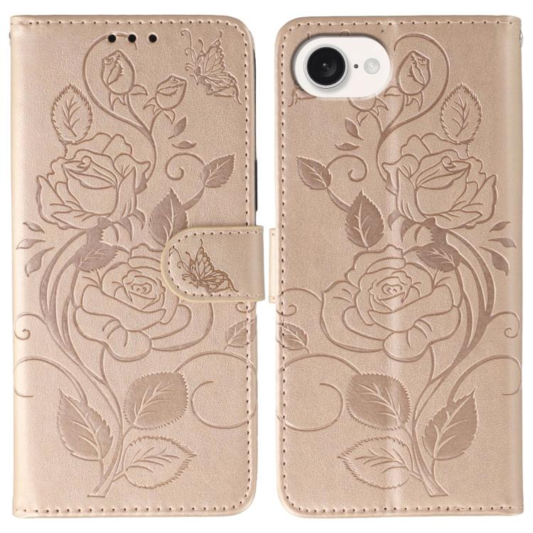 Rose Butterfly Embossed Leather Phone Case, For iPhone 16e