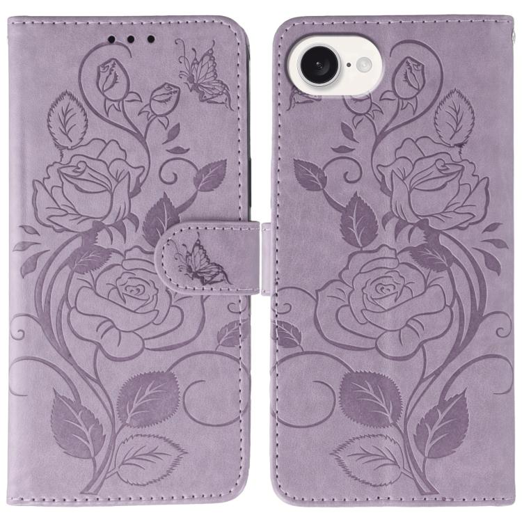 Rose Butterfly Embossed Leather Phone Case, For iPhone 16e