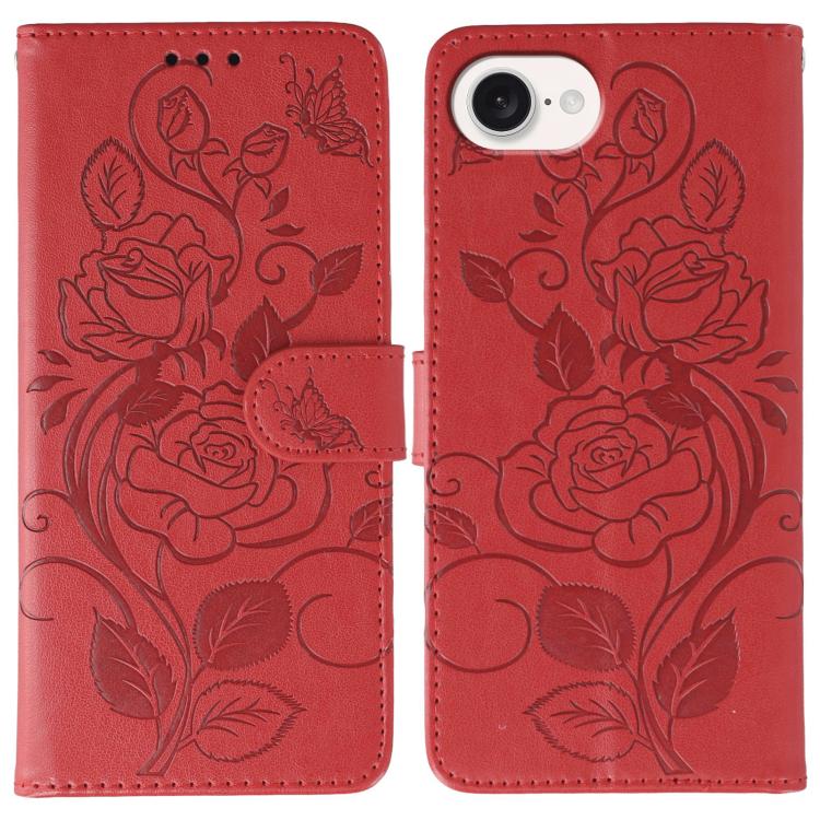 Rose Butterfly Embossed Leather Phone Case, For iPhone 16e