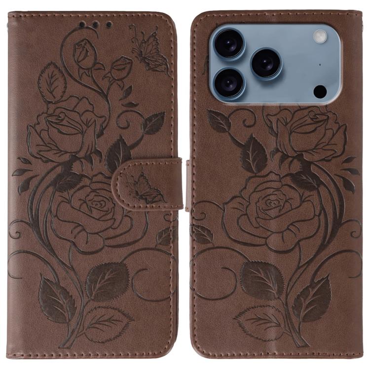 Rose Butterfly Embossed Leather Phone Case, For iPhone 17 Pro Max, For iPhone 17 Pro, For iPhone 17, For iPhone 17 Air