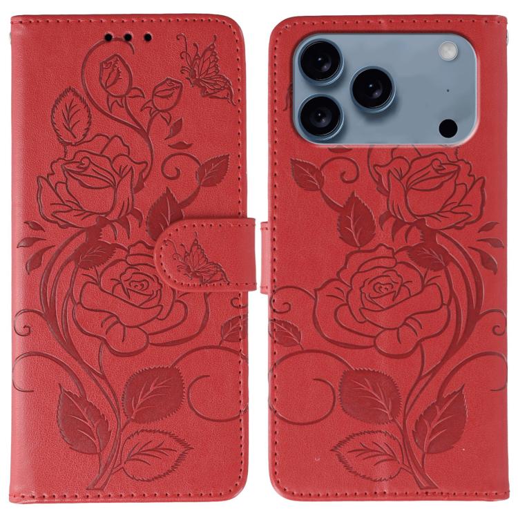 Rose Butterfly Embossed Leather Phone Case, For iPhone 17 Pro Max, For iPhone 17 Pro, For iPhone 17, For iPhone 17 Air