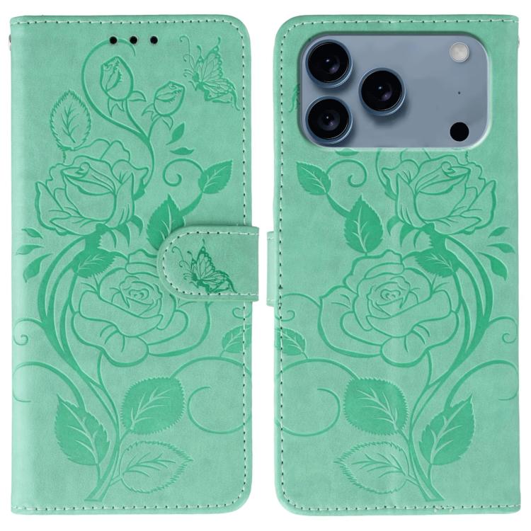Rose Butterfly Embossed Leather Phone Case, For iPhone 17 Pro Max, For iPhone 17 Pro, For iPhone 17, For iPhone 17 Air