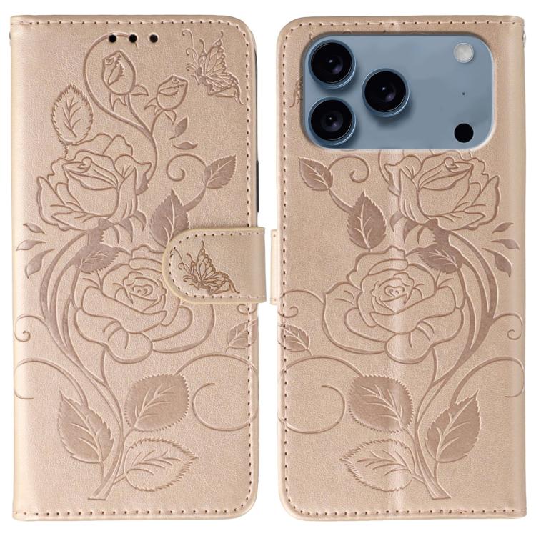 Rose Butterfly Embossed Leather Phone Case, For iPhone 17 Pro Max, For iPhone 17 Pro, For iPhone 17, For iPhone 17 Air