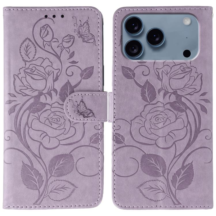 Rose Butterfly Embossed Leather Phone Case, For iPhone 17 Pro Max, For iPhone 17 Pro, For iPhone 17, For iPhone 17 Air