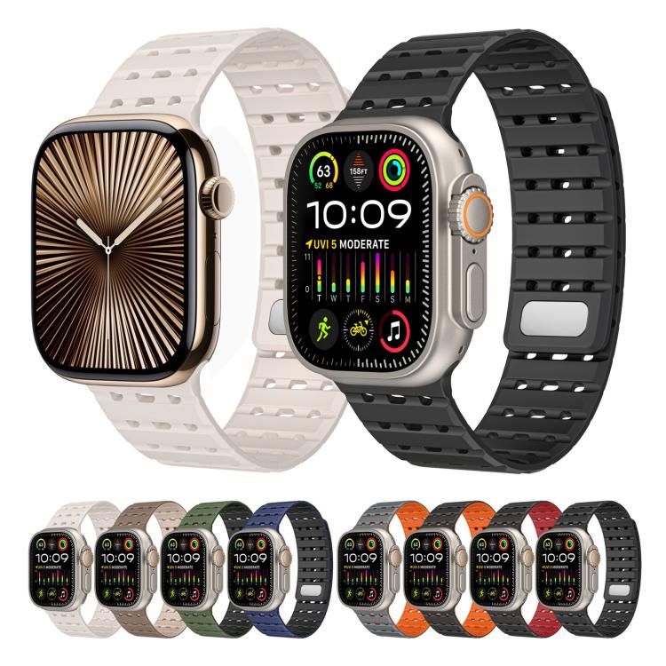 Two-Tone Breathable Magnetic Silicone Watch Band, For Apple Watch 46mm / 49mm / 45mm / 44mm, For Apple Watch 42mm / 41mm / 40mm / 38mm