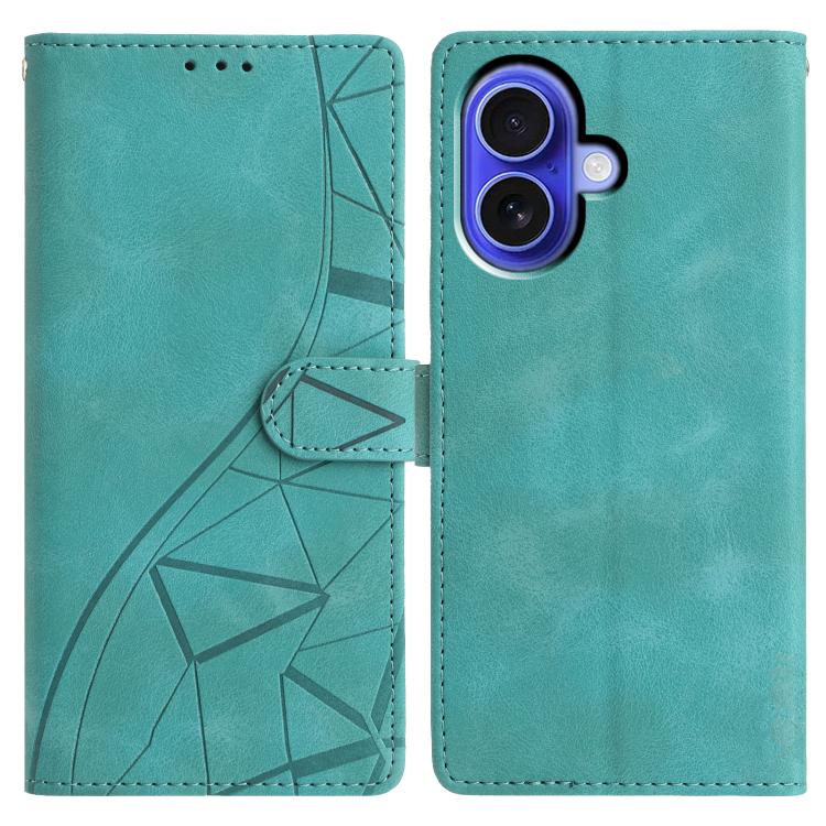 Triangles Embossed Leather Phone Case, For iPhone 16e, For iPhone 16 Pro Max, For iPhone 16 Pro, For iPhone 16 Plus