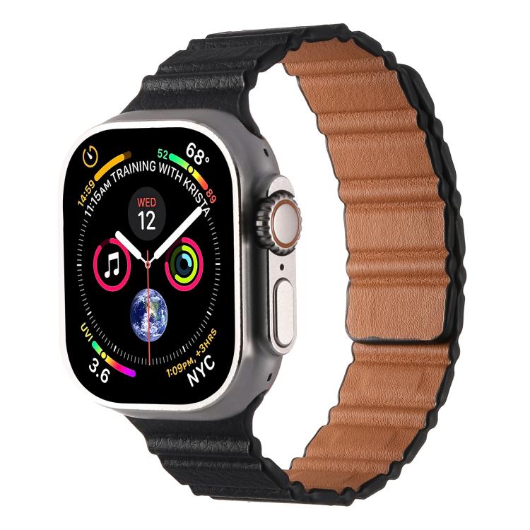 Magnetic PU Leather Watch Band, For Apple Watch 46mm / 49mm / 45mm / 44mm, For Apple Watch 42mm / 41mm / 40mm / 38mm