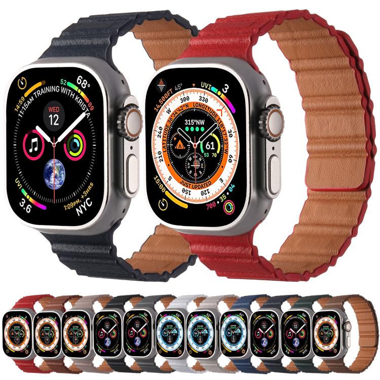 Magnetic PU Leather Watch Band, For Apple Watch 46mm / 49mm / 45mm / 44mm, For Apple Watch 42mm / 41mm / 40mm / 38mm